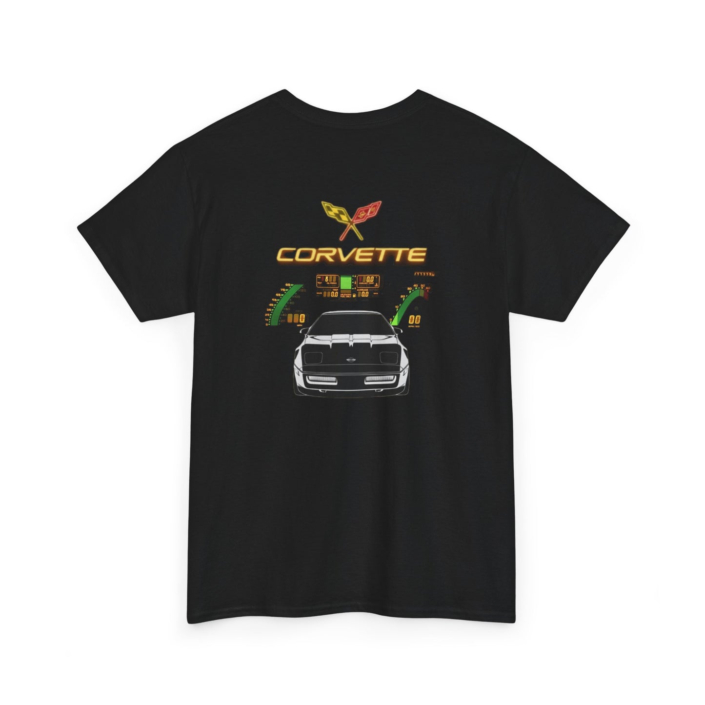 Corvette Classic Car Tee — Front Logo & Rear Sports Car Graphic