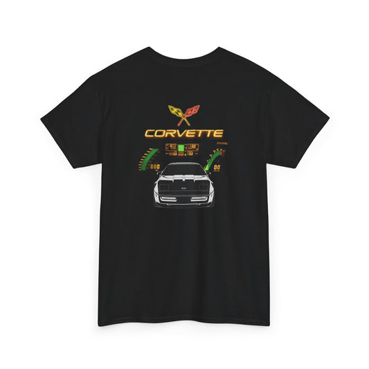 Corvette Classic Car Tee — Front Logo & Rear Sports Car Graphic