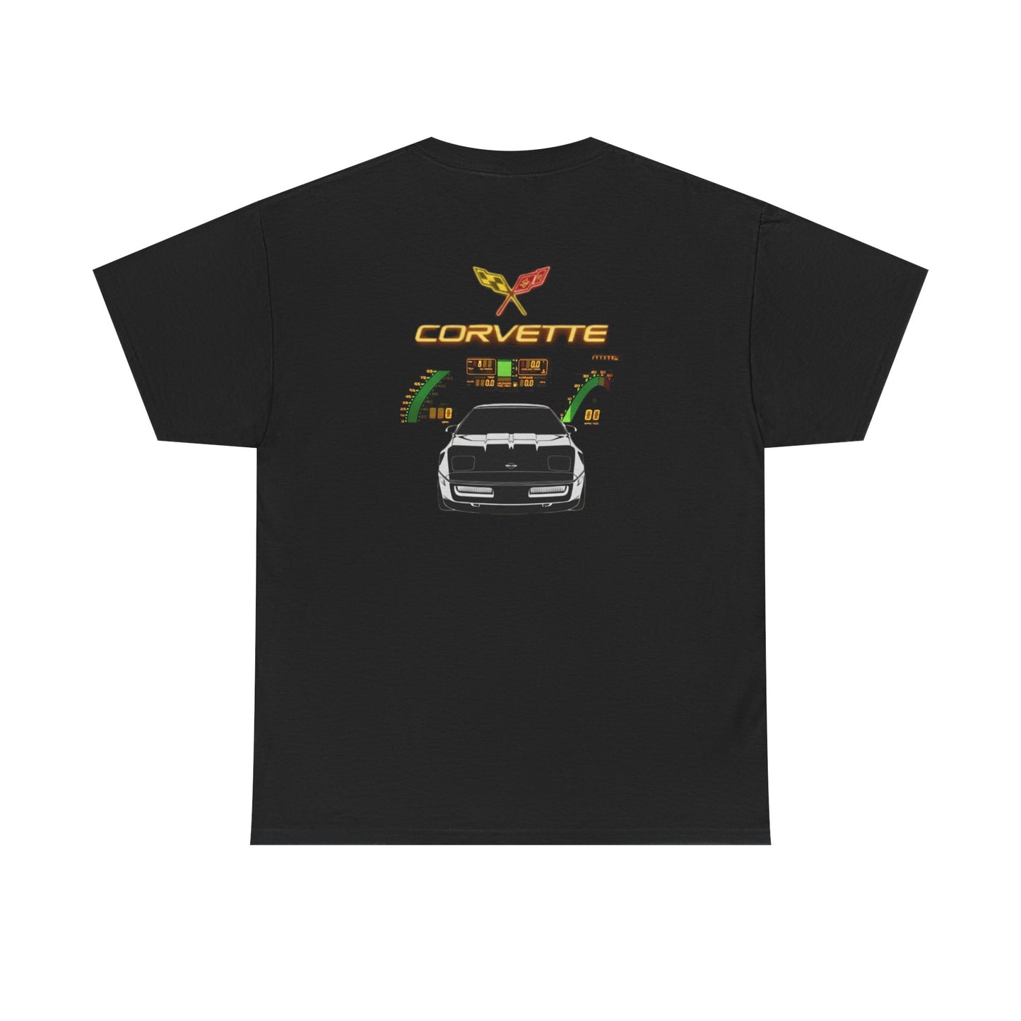 Corvette Classic Car Tee — Front Logo & Rear Sports Car Graphic