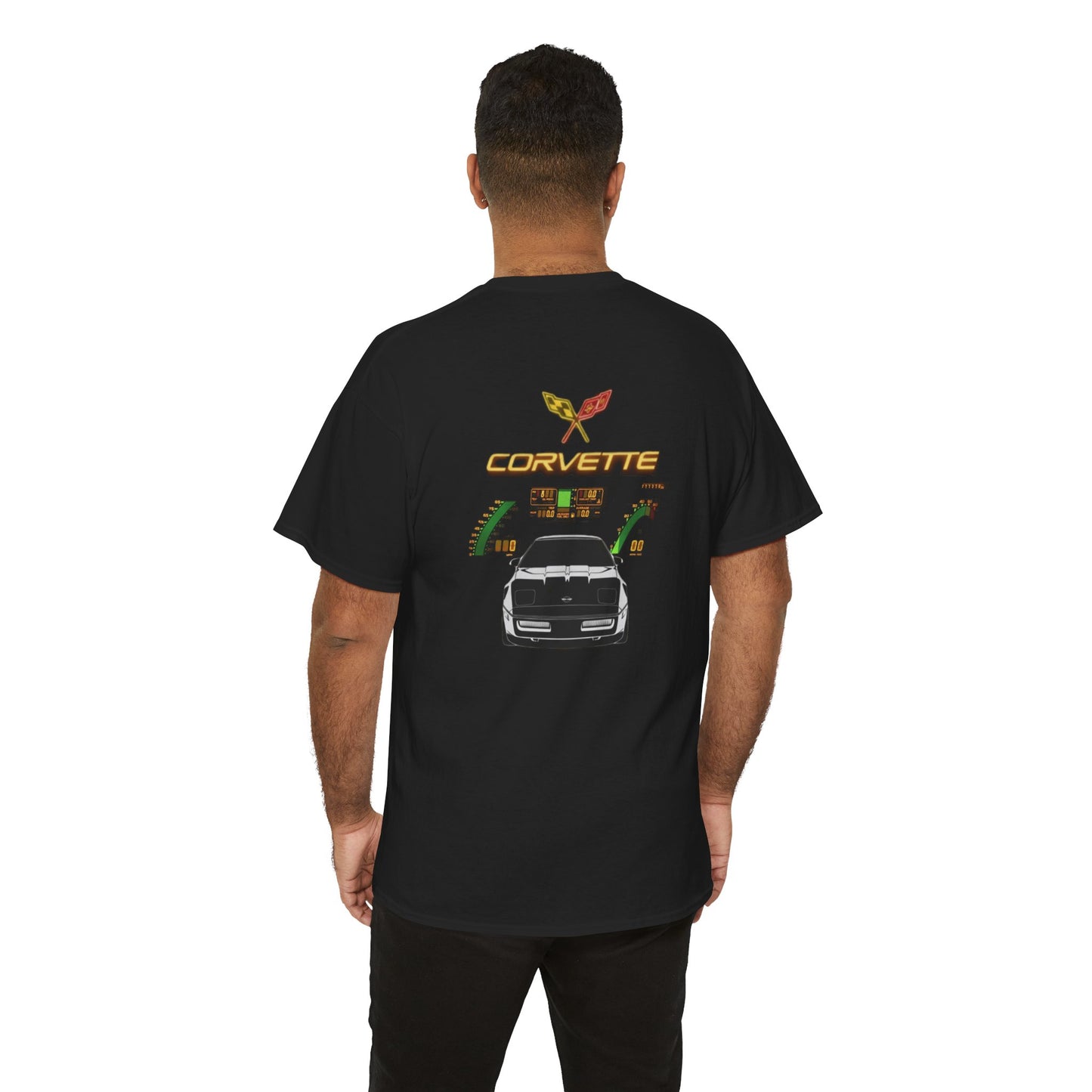 Corvette Classic Car Tee — Front Logo & Rear Sports Car Graphic