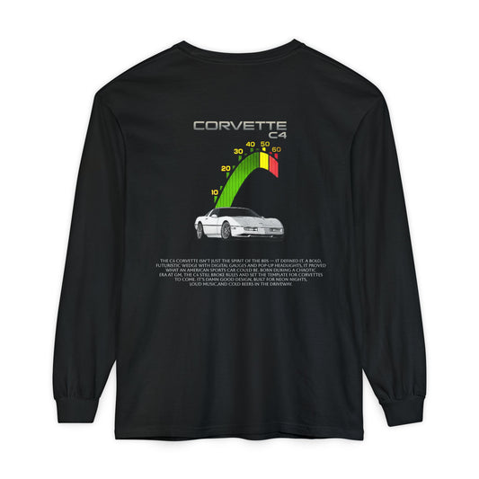 Corvette C4 Long Sleeve Tee — Retro Speed Gauge Muscle Car Shirt